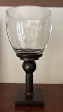 Jan Barboglio Glass Chalice Goblet Iron Base Candle Holder picture