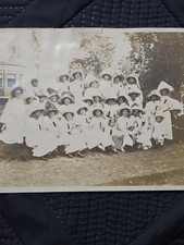 Antique Photo Women Children White Dresses Hats US Flags c1910 Group picture