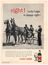 PRINT AD, 1958 Lucky Lager Beer Right Always Right 50's Couple Horse Drawn Ride picture