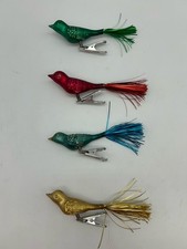 Qty (4) Vintage 5” Mercury Clip-on Bird With Tinsel Tail ornaments picture