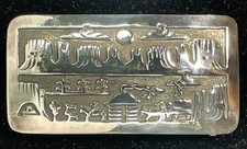 FJ Henry Navajo Signed Vintage Storytelling Sterling Silver Belt Buckle, 3