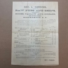 1893 Geo. L. Harding Raw Furs Hides Tallow Binghamton NY Trade Card Vintage picture