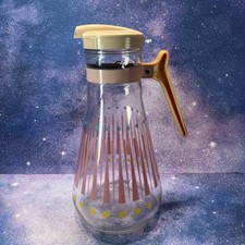 Vintage EZ Por Glass Carafe/Pitcher with Pink Lid & Handle MCM Atomic picture