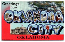Greetings From Oklahoma City, OK Large Letter Linen Postcard YY picture