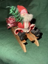 Antique German Belsnickle Santa Candy Container Head On Wood Marked Sled Toy Bag picture