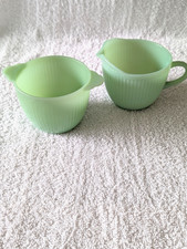 Vintage Fire King Jadeite Jane Ray Glass Creamer and Sugar Set No Lid picture