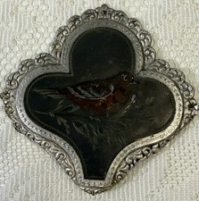 Antique Spade Shaped Game Bird Painted Metal Plaque Ornate Victorian Decor picture