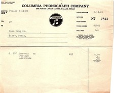 1928 Columbia Phonograph Co. invoice for 6 records picture