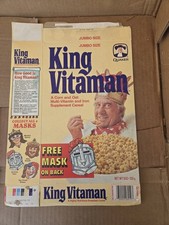 RARE QUAKER OATS KING VITAMAN EMPTY CEREAL BOX W/ FREE IRON MASK 1989 picture