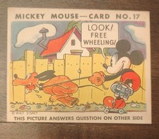 1935 Mickey Mouse Gum #17 Rarer Type 1 Q on Back. Diamond Cut. Pluto Walt Disney picture