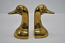 Vintage Set of 2 Solid Brass 6.5” Mallard Duck Head Bookends MCM Korea picture