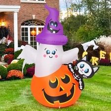 5 FT Halloween Inflatables Pumpkin Ghost Cat Outdoor Decorations Blow up Yard wi picture