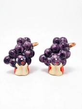 Vintage Japan Ceramic Grape Cluster Salt & Pepper Shakers - Anthropomorphic Face picture