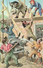 Mainzer - Hartung Cats Anthropomorphic Bricklayers Construction Vintage Postcard picture