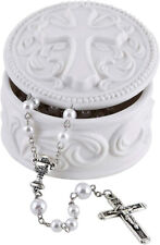 White Porcelain Cross Rosary Jewelry Box, 2 3/4 Inch  picture