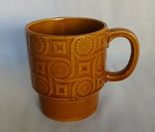 Vtg 1970's Japan Retro Stacking Brown Mug Goemetric Pattern Coffee Cup Tea Mint picture