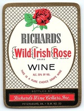 VINTAGE RICHARDS WILD IRISH ROSE WINE PETERSBURG VA UNUSED LABEL Z6987 picture