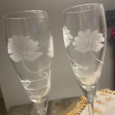 Crystal Flute champagne glasses vintage Wedding Toasts Etched W/ Flowers picture