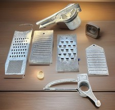 VINTAGE 1920’-1940’S AUTHENTIC CHEESE GRATERS LOT OF 6 + BONUS  ALL WORKING picture